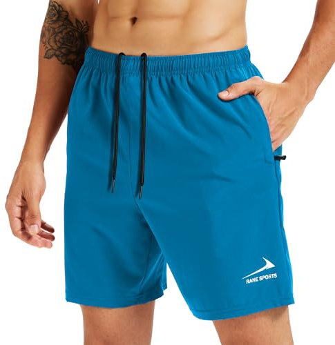 Men's Sports Shorts with Zipper Pockets - Lightweight, Breathable, Ideal for Running, Gym, Outdoor Activities Blue XL