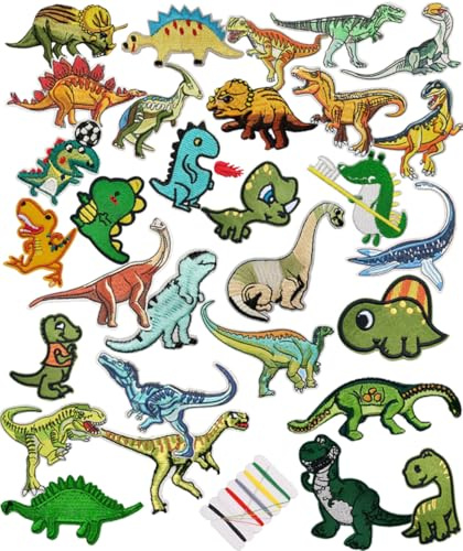 30 PCS Dinosaur Patches Funny Dinosaur Iron on Sew on Applique Embroidered Stickers Patches for Coat Uniforms Pants Clothes Jeans DressBackpacks Hat DIY Decoration Bags Jackets Vests