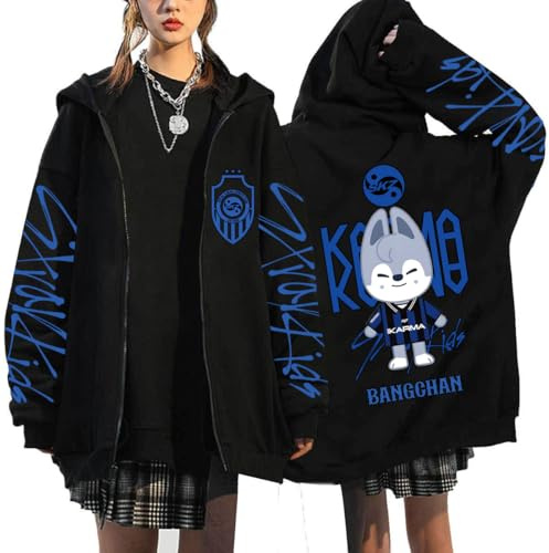 Kapuzenpullover mit Reißverschluss Unisex SKZ Karma Sport Kapuzenjacke BangChan Lee Wissen Changbin Hyunjin Han Felix Seungmin I.N Mode Lose Y2K Streetwear Harajuku Sweatshirt Tops