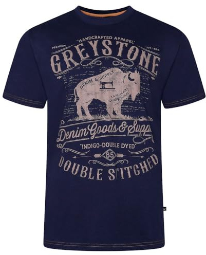 Kam Greystone Print T Shirt Crew Neck Buffalo Print Tee Big Mens 2XL-8XL 5790 (UK, Alpha, 4XL, Plus, Regular, Navy)