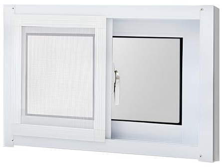 Finestra di Ricambio per Seminterrato da 40x40cm 40x80cm 50x60cm 80x60cm Finestre Scorrevoli con Zanzariera per Capannone, Casette, Garage(HXW 50X80CM)