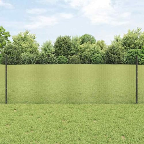 QJBSAVVA Gartenzaun Stahl 25 m lang 80 cm hoch Pulverbeschichtet Grau Robuster Zaun für Hunde & Hobby Garten Modernes Design Flexibel für Terrasse Balkon & Grundstück