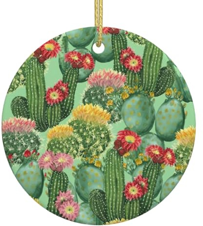 Cactus floreale albero di Natale in ceramica appeso ornamento rotondo ciondolo festivo festa natale decorazione casa