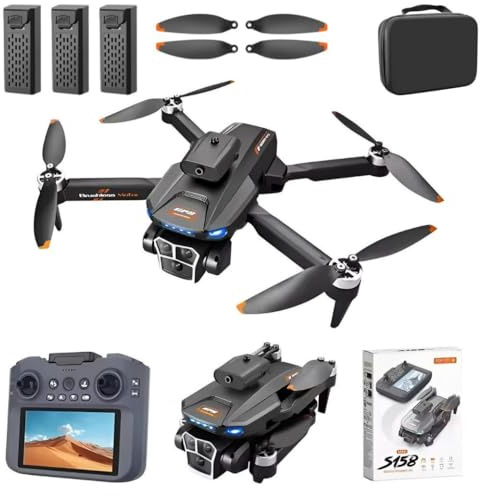 GPS Drohne mit Kamera Full HD 1080p, faltbar, Fernbedienung mit Bildschirm, Auto Return, Headless Modus, stabile Fluglage, Einsteiger Drohne ab 14 Jahren, wahlweise mit 2 oder 3 Akkus (3, Schwarz)