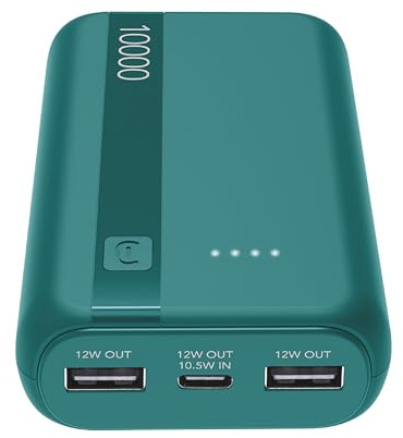 Cellularline Power Bank 10000 mAh con USB-C In/Out + 2 Porte USB-A - Ricarica Multipla e LED Indicatore - Verde