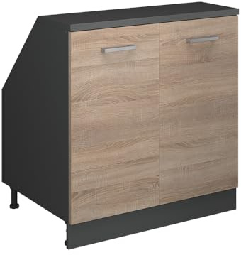 Vicco Küchenschrank für Dachschrägen R-Line, Sonoma, 80 cm mit 2 Türen, Schrankkorpus 60 cm Tiefe, zur freien Kombination innerhalb modularer Küchensysteme