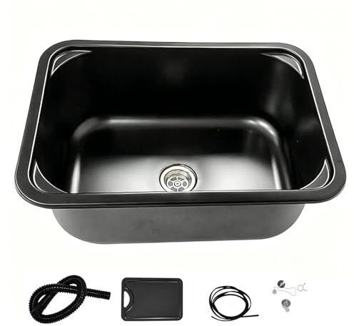 Lavandino Camper, Lavello Cucina 1 Vasca con Rubinetto Integrato, Coperchio a Scomparsa, Acciaio Inox 304, Incasso, per Roulotte, Camper, Barche e Bar
