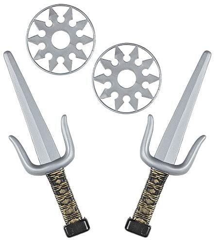 W WIDMANN MILANO Party Fashion 01205 - Waffenset Ninja, 2 Sai und 2 Shuriken, Kostüm, Accessoire, Karneval, Mottoparty