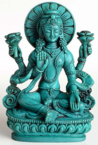 Buddhafiguren - Lakshmi 14 cm Resin türkis die Göttin der Liebe und Fruchtbarkeit, des Glücks, Reichtums und Gesundheit Statue