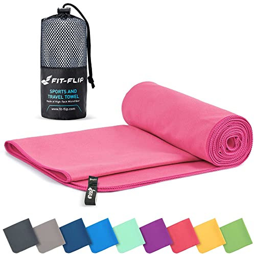 Fit-Flip Mikrofaser Handtuch - kompakte Microfaser Handtücher - ideal als Sporthandtuch, Reisehandtuch, Strandtuch - schnelltrocknend und leicht - Badetuch groß (80x160cm, Rosa)