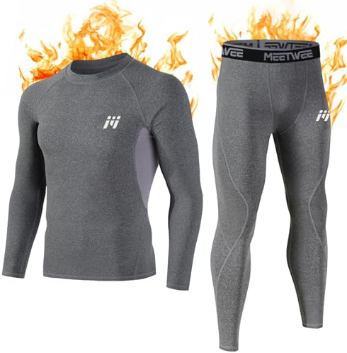 MEETWEE Ensemble de sous-Vêtements Thermiques Homme, Sport Base Layer Maillot Manches Longues + Pantalon Quick Dry Sou Vetement pour L'entraînement Ski Running Randonnée