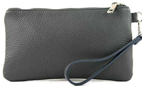 modamoda de - T193 - ital. Clutch Handgelenktasche Leder Small , Farbe:Graphitgrau