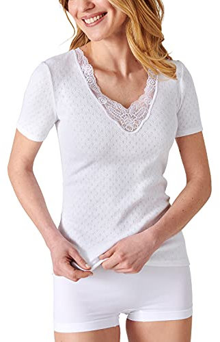 Damart - T-Shirt Manches Courtes, Maille ajourée Thermolactyl Femme Blanc Taille 42-44 (M)