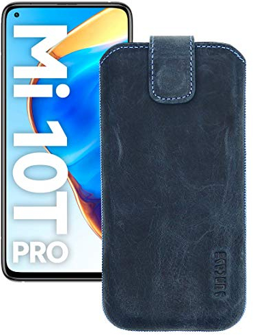 Suncase Etui Tasche kompatibel mit Xiaomi Mi 10T Pro Hülle mit ZUSÄTZLICHER Case/Schale/Bumper Lasche mit Rückzugfunktion Handytasche Ledertasche Schutzhülle in Pebble-Blue