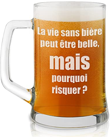 Maverton Chope à Bière Gravée - Contenance : 50 cl – Verre à Bière Personnalisé avec Anse - Souvenir pour les Amateurs de Bières – Cadeau Anniversaire Homme - Idee Cadeau Homme - bière