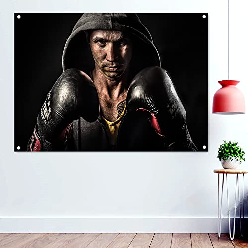 Boxer-Poster, Wandkunst, Fitnessstudio, Motivationstapete, Kickboxen, Muay Thai, Kampfsport-Poster, Wandbehang, Workout-Banner, Flaggen, 96 x 144 cm