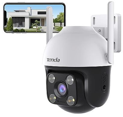Tenda 360° Security Camera Outdoor with 30m Color Night Vision, PTZ CCTV WiFi Camera with 2-way Audio, AI Human Detection& Alarm, APP Control, IP66 Weatherproof, Works with Alexa (CH3 1080P)