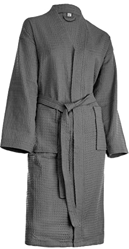 Brandsseller Unisex Bademantel aus Baumwolle S – Leichter Morgenmantel aus Waffel-Piqué für Damen & Herren – Saunamantel/Hausmantel für Wellness & Zuhause - Anthrazit