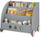 WOLTU Kinderregal Bücherregal für Kinder, Spielzeugregal mit Räder 3 Regale, Holz Standregal Kinderzimmerregal Mehrzweck Organizer(Grau)