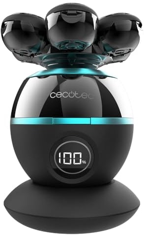 Cecotec Rasierer Bamba PrecisionCare Skull Shaver für den Kopf, extragroßer Kopf, 7 schwebende Klingen, 60 Minuten Akkulaufzeit, Ladestation, Display, tragbares Design, einfache Reinigung
