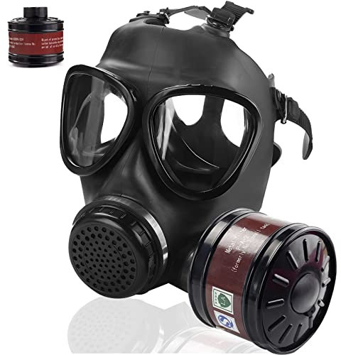AMZYXUAN Gasmasken Survival Nuklear und Chemie, Gasmaske mit 40mm Aktivkohlefilter, Taktische Vollgesichts-Atemschutzmaske für Chemikalien, Gase, Farbe, Dämpfe, Schweißen