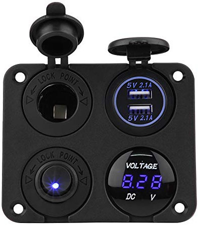 Pannello Interruttori a Levetta DC, 4 Gang Ricarica Rapida Pannello ON e OFF 2 Caricabatteria per Auto USB Pannello Interruttori Presa Accendisigari (Luce blu)