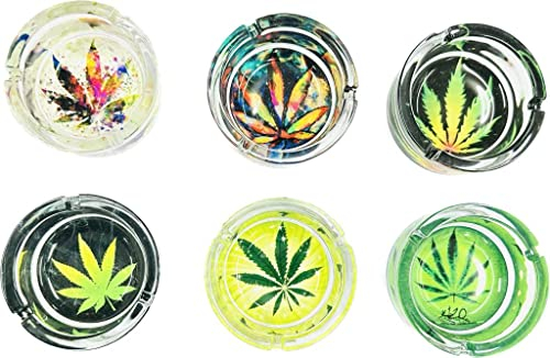 6Pcs Glass Ash Tray for Cigarettes, Cigars and Smoking Perfect for Pubs, Novelty print theme indoor/outdoor premium glass ashtray, ash-tray, ash-trays