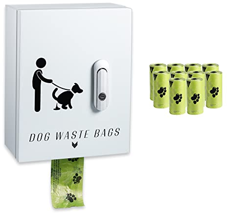 Vonsamge Hundekotbeutelspender für den Außenbereich, Wandmontage, Metallabfallbeutelspender mit Schloss, wasserdichter Hundebeutelhalter für Haustierabfallstationen, hält 20 Rollen Hundekotbeutel