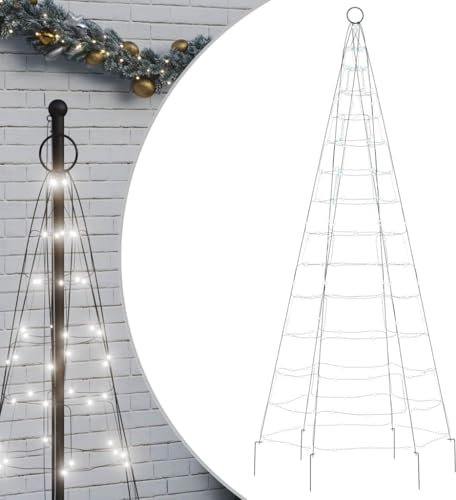 vidaXL LED Weihnachtsbaum für Fahnenmast, Beleuchtet Christbaum mit 200 LEDs, Tannenbaum Lichterbaum mit 8 Beleuchtungsmodi, Weihnachtsbeleuchtung Weihnachtsdeko, Kaltweiß 180 cm