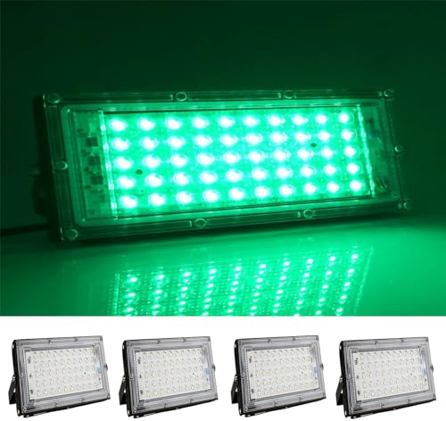 MODOAO Flutlichter für den Außenbereich, 4 Stück, 50W, 4800lm,grüne LED-Außenleuchte,IP66 wasserdichtes Außenflutlicht, AC 220V Verkabelung, Arbeitslicht für Party, Bühne,Garten,Garage,Rasen,Hof