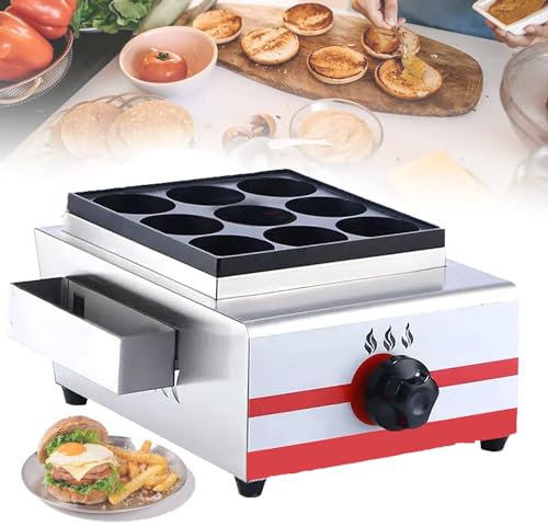 GTANND Máquina de Hamburguesas con Plancha de Gas, máquina de Hamburguesas con calefacción de Gas Comercial, 9/18/34 Orificios, Control de Perilla Individual, con Placa Lateral,9