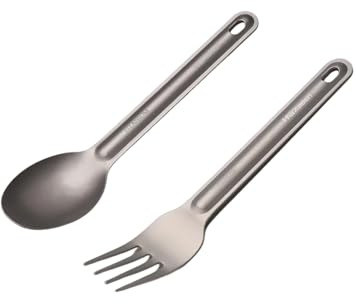 Titanium Cutlery Set for Camping - Ultra Lightweight and Extra Strong Fork and Spoon Set, Perfect for Backpacking, Hiking, Outdoor Adventures, Durable and Portable Utensils