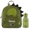 upstitch studio Personalisierter Kinderrucksack/Kindergartenrucksack mit Namen und Kinder-Trinkflasche als Set von Trixie für Kindergarten, Kita und Krippe (Dino, Set: Rucksack SMALL + Flasche 350ml)