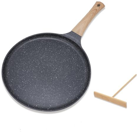 MEKOTRIN Poêle à Crêpes 28 cm, Crêpière avec Revêtement Antiadhésif - Tous Feux dont Induction, Poêle Pancake Gâteau Mille-feuille Soufflé Omelette Muffin Steak(Gris)