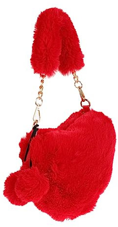 LALADEFIEE 1stück Furry Heart-shaped Handbag Für Süße Plüschtasche Für Winter Und Herbst Für Und Freizeitaktivitäten Leicht Und Tragbar Strapazierfähigem Kunstfell Gefertigt