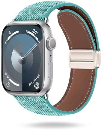 ONEFLOW Denim Loop kompatibel mit Apple Watch 2 (38mm) Armband aus Jeans Stoff, Ersatzarmband in Demin Design, Textil iWatch Armbänder Damen Herren Ersatz Watch Band Magnetisch, Eisblau
