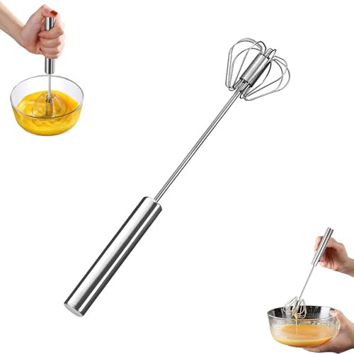ZANWANXIN Stainless Steel Semi-Automatic Whisk, Egg and Milk Whisk, 2024 Upgraded Egg Scrambler, Multi-Function Hand Push Mixer, Rotating Semi-Automatic Egg Beater (Medium)