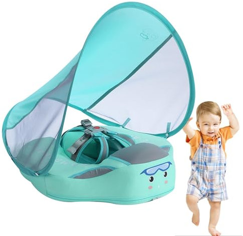 Fenayuu Bouée de Piscine pour bébé - UPF 50+ - avec Toit Pare-Soleil Amovible - Entraîneur de Natation sûr pour Les à partir de 3 à 36 Mois