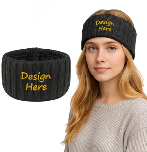 TopTie Personalisierte Winter Ohrenschützer Stirnband für Damen, Besticktes Strick Fleece Ohrwärmer Stirnband für kaltes Wetter