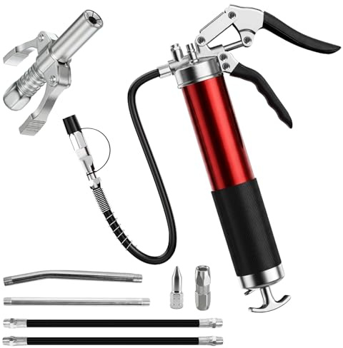 Pompe à Graisse Manuelle 8000 PSI avec Tuyau Flexible, Pistolet Graisseur Professionnel pour Cartouche 400cc, Embout Métallique et Raccords de Graissage pour Machines Véhicules Équipements Industriels