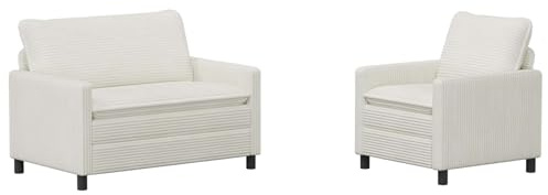 QJBSAVVA Modernes Sofaset 2-teilig in Creme, Couchgarnitur mit Sessel und 2-Sitzer Sofa aus Polyester-Stoff, Stabiles Metallgestell und Waschbare Bezüge für Wohnzimmer und Apartment