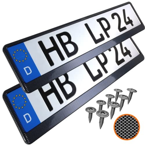 Kennzeichenhalter 520x110mm Nummernschildhalterung Auto universell inkl. 8 Schrauben Kennzeichenhalterung Nummernschildhalter 2 Stück Carbon-Optik
