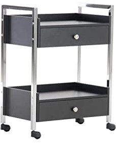 CLP Luxus Gerätewagen I Allzweckwagen auf Rollen I Rollwagen mit Zwei Schubladen und Ablageflächen, Farbe:schwarz