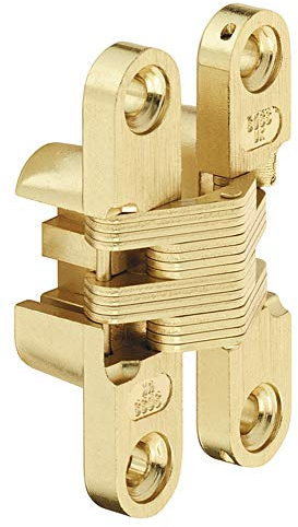 Gedotec Einbohrband Möbel-Scharnier verdeckt Türscharnier unsichtbar - SOSS | Einbohrscharnier für Holzdicke 13-16 mm | 9,5 x 42,9 mm | Messing poliert | 1 Stück - Türband mit Öffnungswinkel 180°