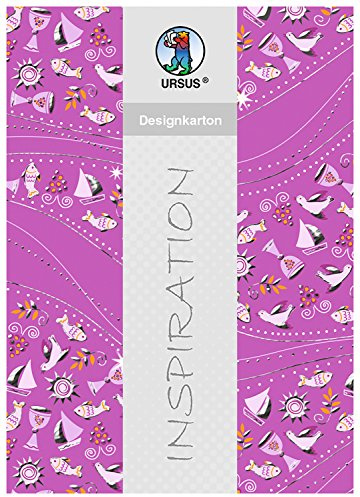 Ursus 60464603 - Designkarton, Glory, Wellen, brombeer, DIN A4, 200 g/qm, 5 Blatt, mit Banderole, neidseitig bedruckt, Vorderseite mit Heißfolie in silber veredelt, ideal für kreatives Basteln