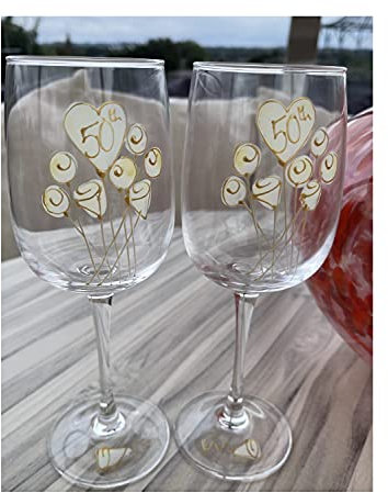 Dreamair 50th Golden Wedding Anniversary Wine Glasses(flwr)