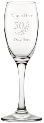 50th Birthday Champagne Flute Glass CH5 Engraved Personalised in Silk Lined Gift Box