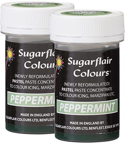 Sugarflair Peppermint Pastel Food Colouring Paste, Highly Concentrated for Use with Sugar Pastes, Buttercream, Royal Icing or Cake Mix, Subtle Colour Dye - 25g (Pack of 2)