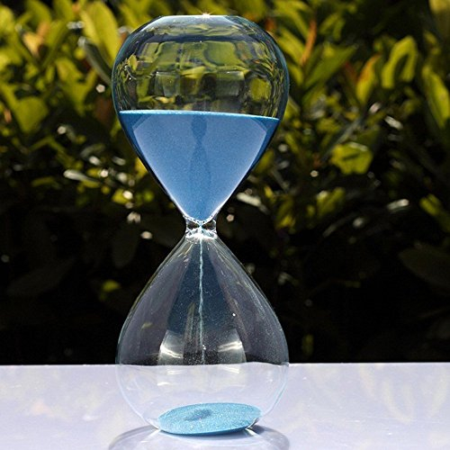 Grand sablier coloré en verre tendance - Décoration d’intérieur ou cadeau de Noël et d'anniversaire, bleu, 15 Minutes