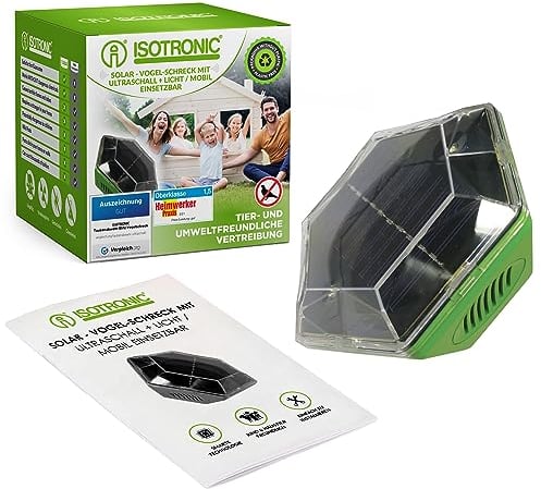 ISOTRONIC dispositivi di allontanamento Uccelli a energia Solare a ultrasuoni saccia piccioni per balconi finestre e Alberi da Frutta Anche per allontanare i Gatti da Automobili e Giardini